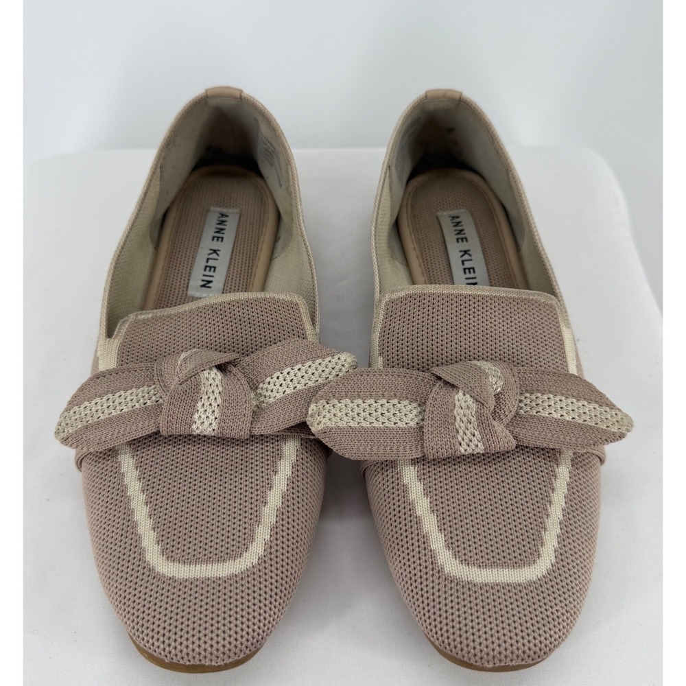 Anne Klein Tars Taupe Mauve Knit Bow Loafers Flats AKTARSY/TARS01F9 Womens 6.5M